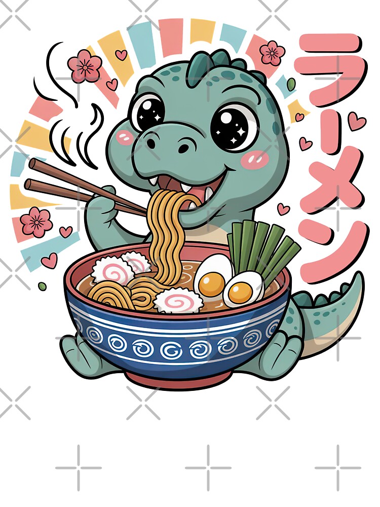 Cartoon Dinosaur, Cartoon Dinosaur Eating Ramen by graphic-genie