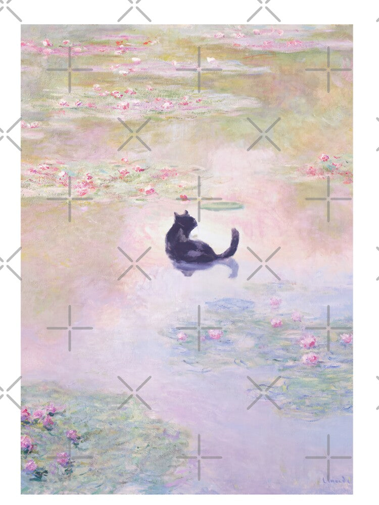 Funny Black Cat in Water Lily Pond  by Claude Monet by evermore-design