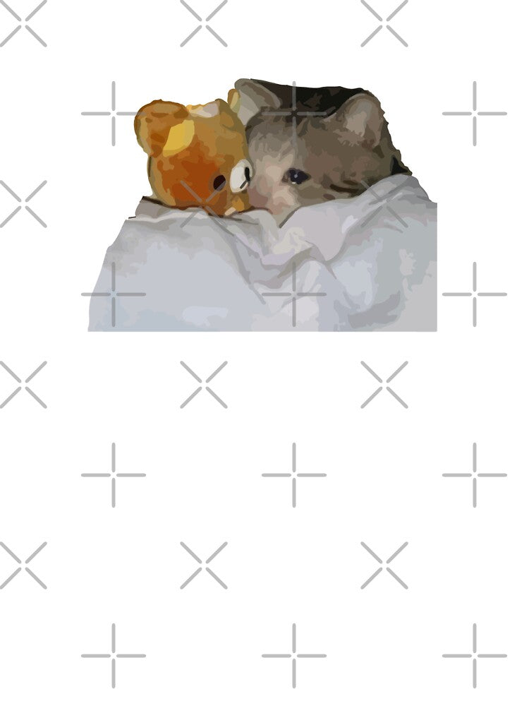 CRYING KITTEN TUCKED IN WITH CUTE BEAR | TRENDY MEME FUNNY AESTHETIC MOTIVATIONAL TIKTOK ABSTRACT ART by miebyjamie