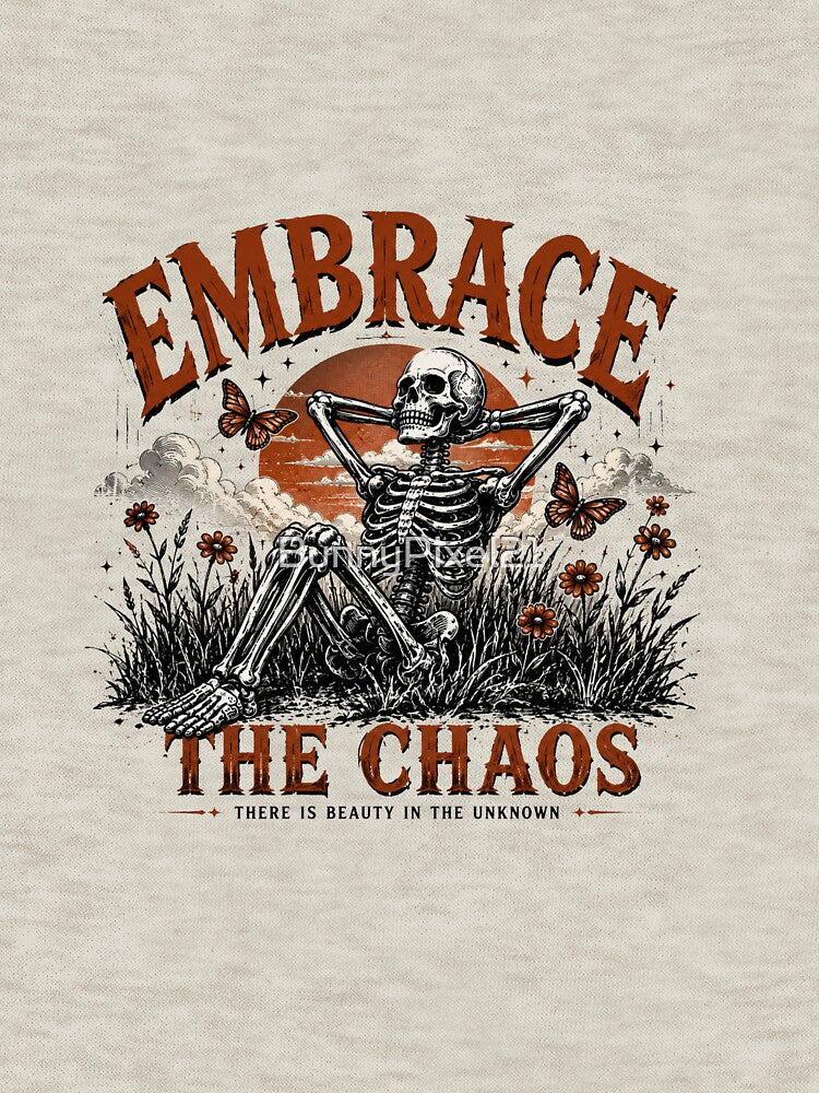 Embrace the Chaos Skeleton Vintage Graphic T-Shirt Design by BunnyPixel21