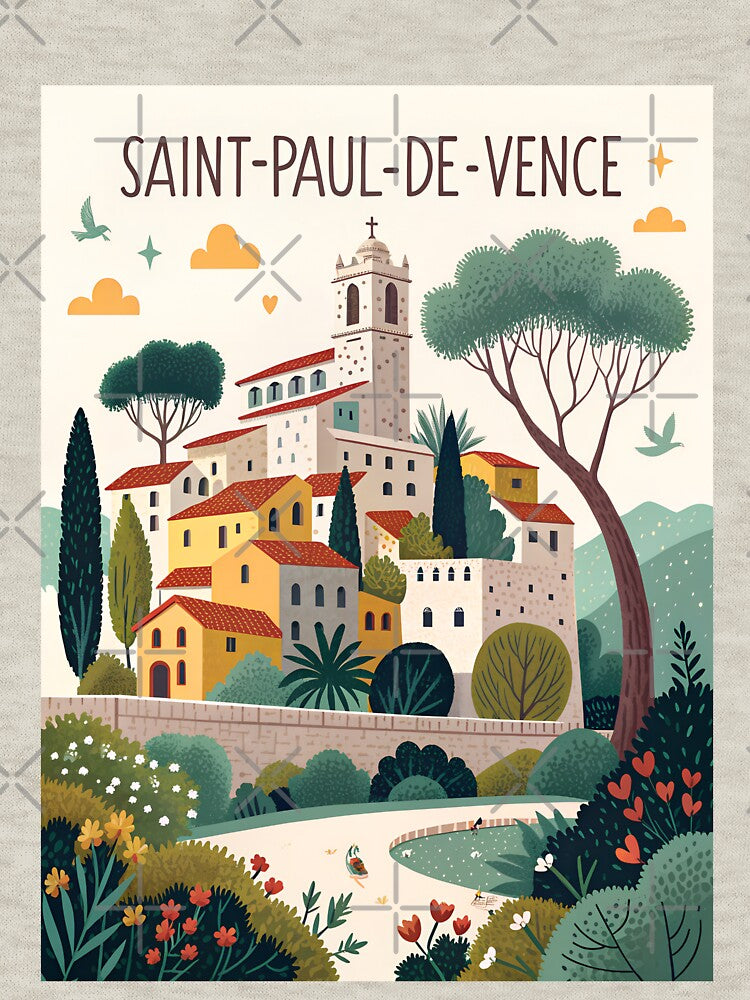 Saint-Paul-de-Vence Travel Poster | Vintage French Village Illustration | Provence Wall Art Print by Witsprings