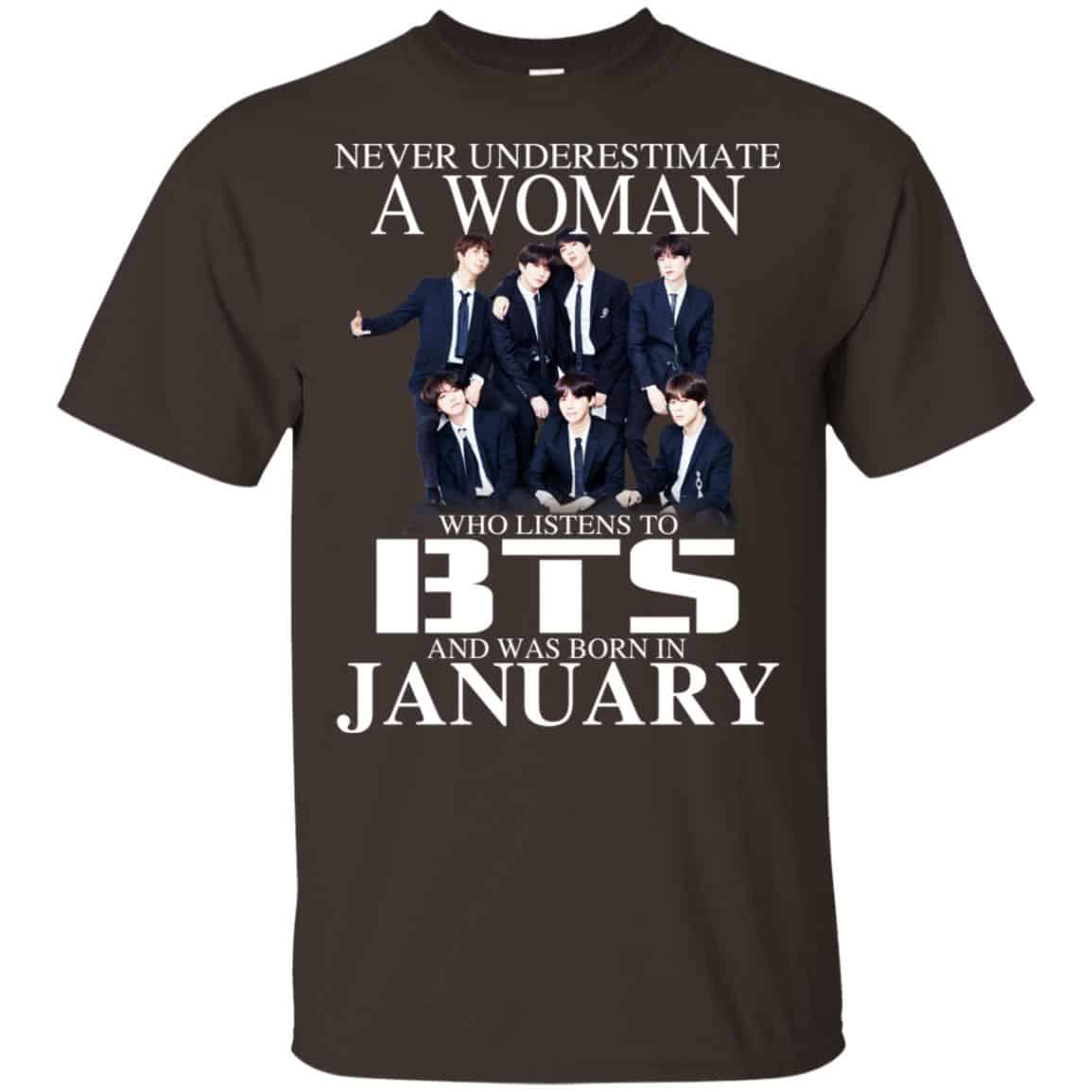 A Woman Who Listens To BTS And Was Born In January T-Shirts, Hoodie, Tank