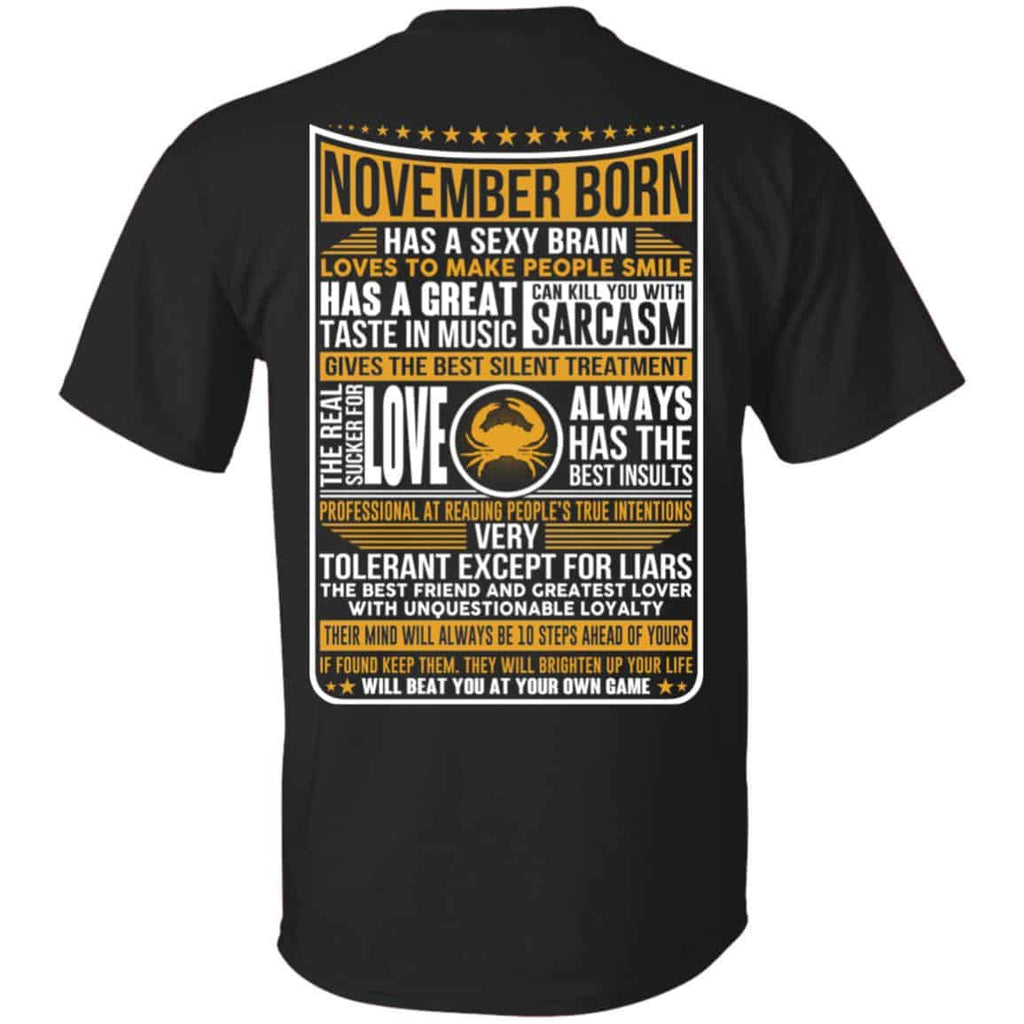 November Born Has A Sexy Brain Loves To Make People Smile T-Shirts, Hoodie, Tank