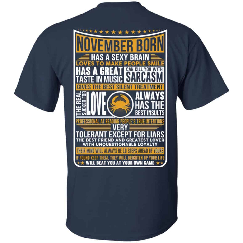 November Born Has A Sexy Brain Loves To Make People Smile T-Shirts, Hoodie, Tank