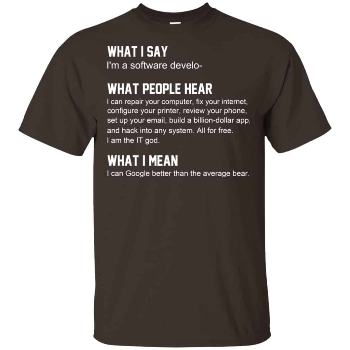 What I Say I’m A Software Developer What People Hear What I Mean T-Shirts, Hoodie, Tank
