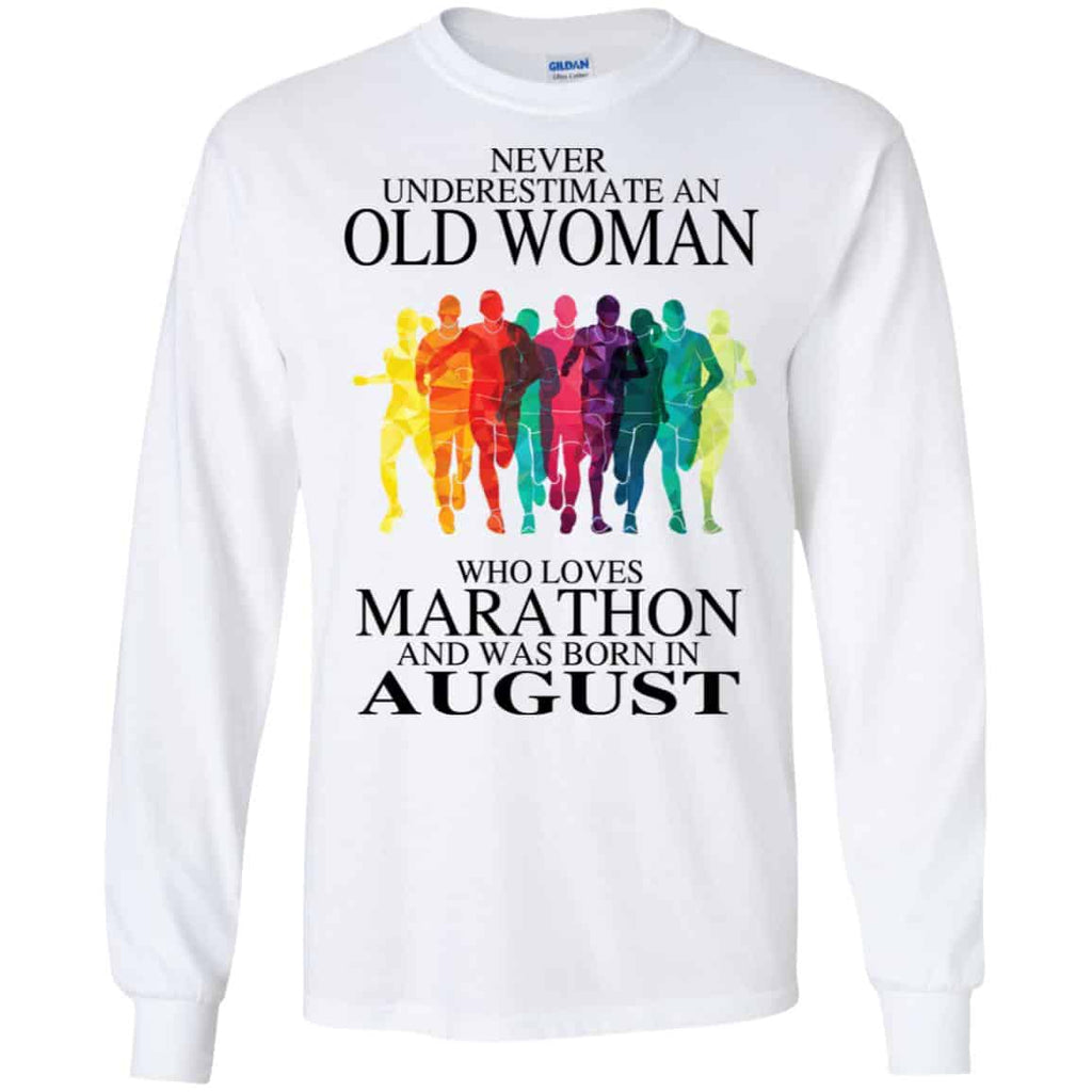 An Old Woman Who Loves Marathon And Was Born In August T-Shirts, Hoodie, Tank