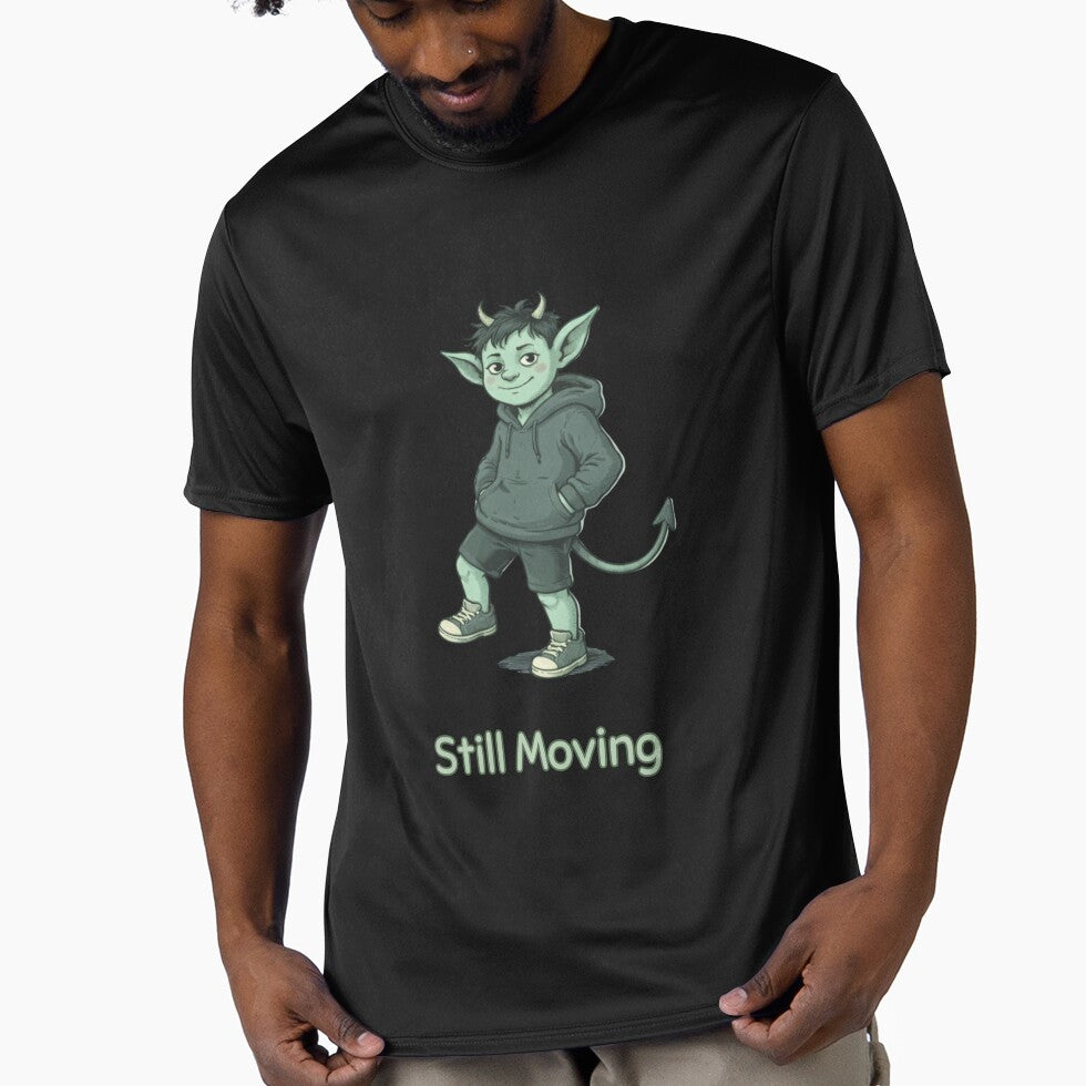 Still Moving Imp Shirt – Minimal Funny Casual Vintage Style Graphic Tee by Mythic Ink Studio