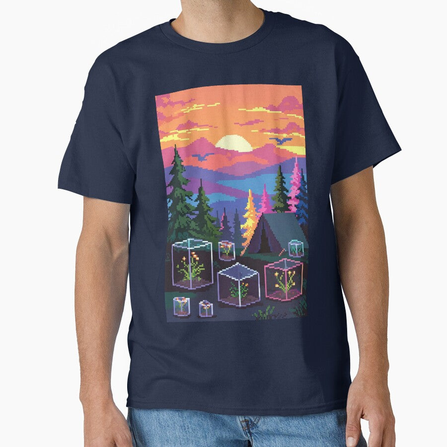 Retro Pixel Sunset Camp with Mini Terrariums by LuxeBuzz