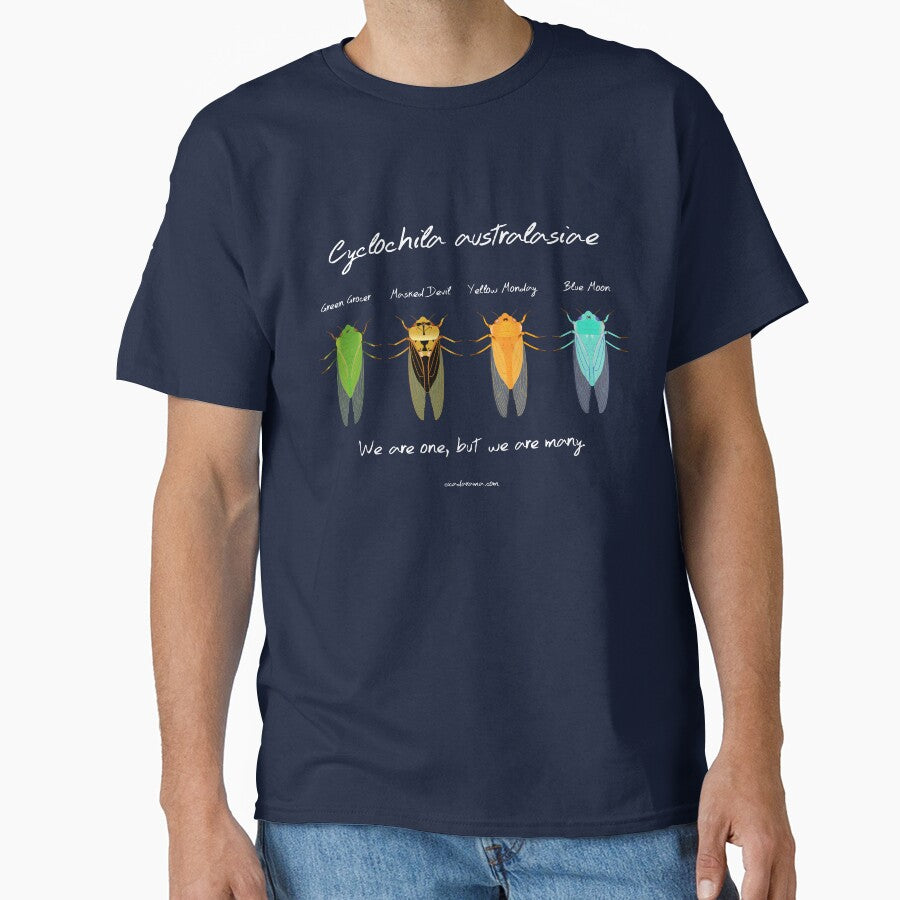 "We are one" - Cyclochila australasiae cicada (dark colour shirts) by cicadarama