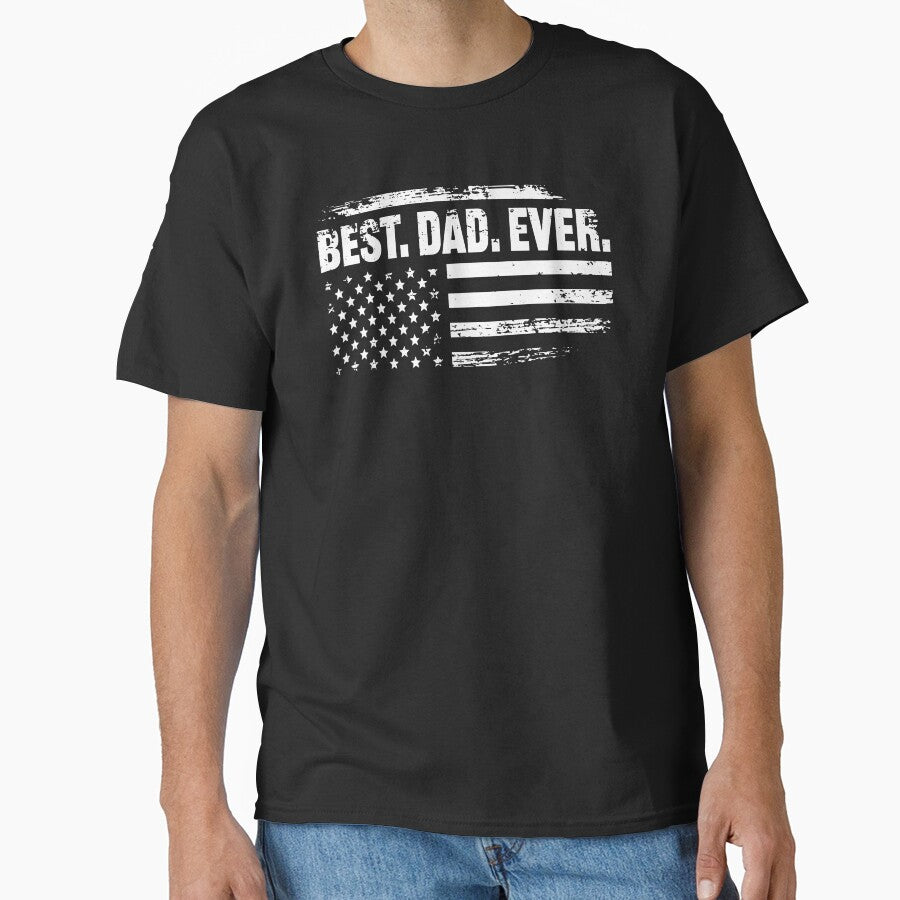 Best Dad Ever with American Flag Shirt. Funny Dad joke Shirt. Father's day Shirt. Funny Dad Sticker. Dad Socks. Gift for Father. Funny Husband Shirt. Gift for him. American Shirt. Papa Shirt. by Aknarin Thika