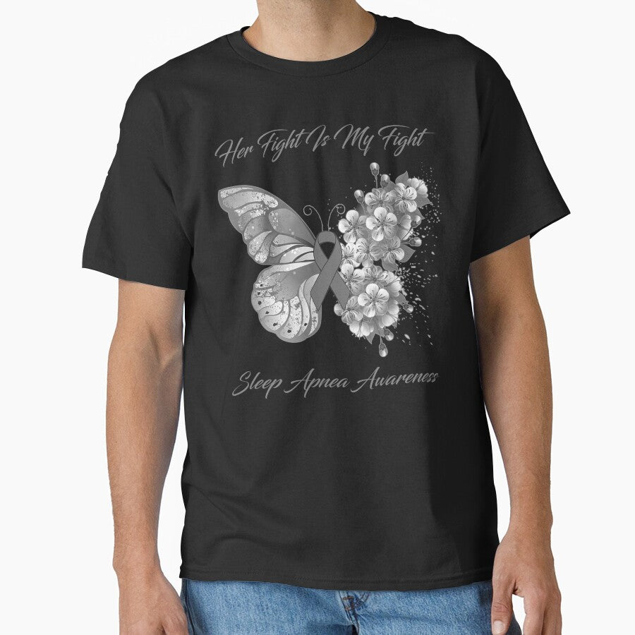 Her Fight Is My Fight Sleep Apnea Awareness Butterfly Ribbon Gifts by Adropine