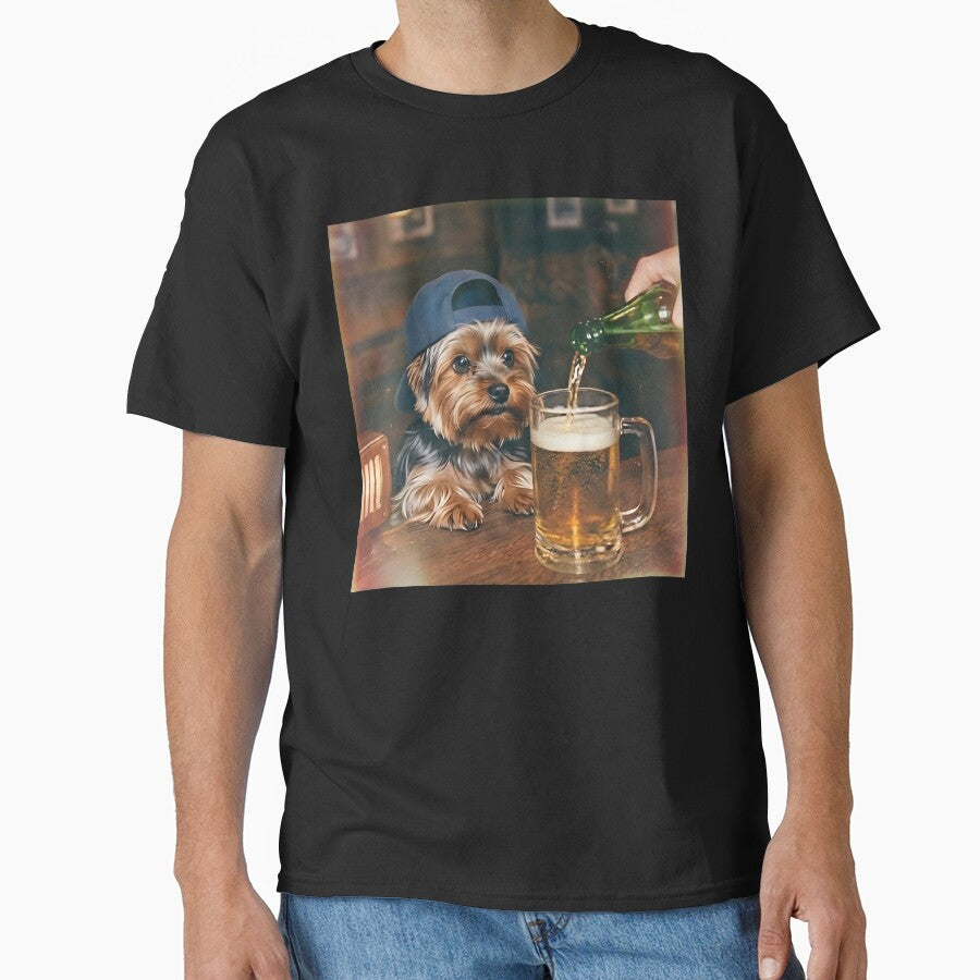 Dog drinking beer Bar Vintage Yorkie Men Women by MTRBSK11