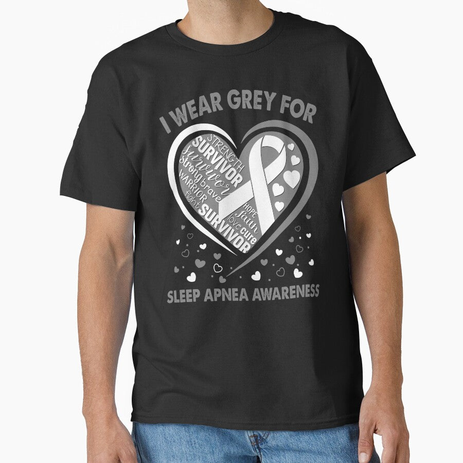 I Wear Grey For Sleep Apnea Survivor Heart Ribbon by heppenp