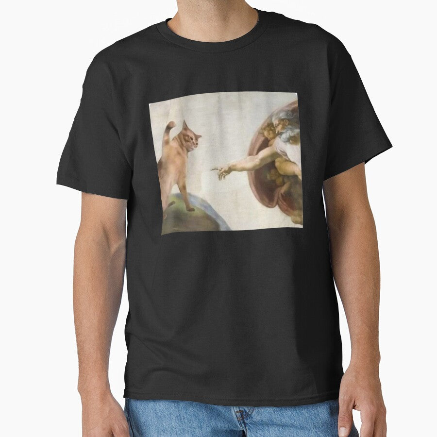 Funny Cat God Creation of Adam Meme Michelangelo Jesus Art Graphic by Damcoc
