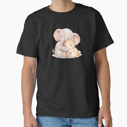 Kawaii Elephant & Kitten Cozy Hug — Soft Pastel Cute Animal Illustration by Smile-AlNo