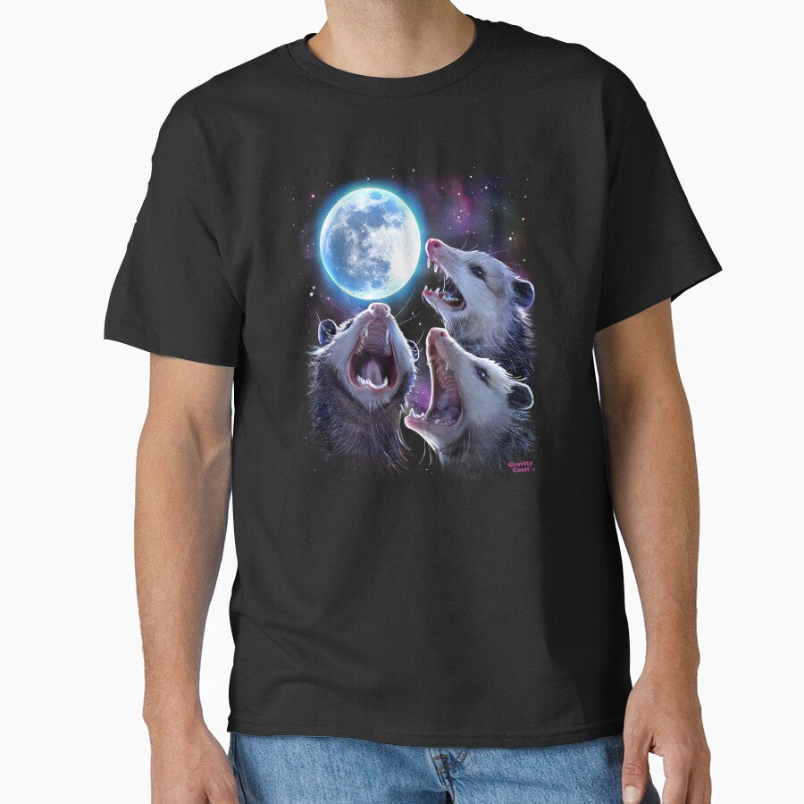 Three Opossums Howling at the Moon Funny Possum T-Shirt by SiloPressCo