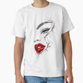 Red Lips Woman Face Line Art by Monomintstore