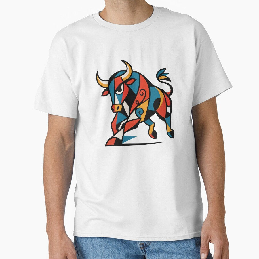 Cubist Charging Bull – Modern Geometric Bull Art by Lifer Art and Design