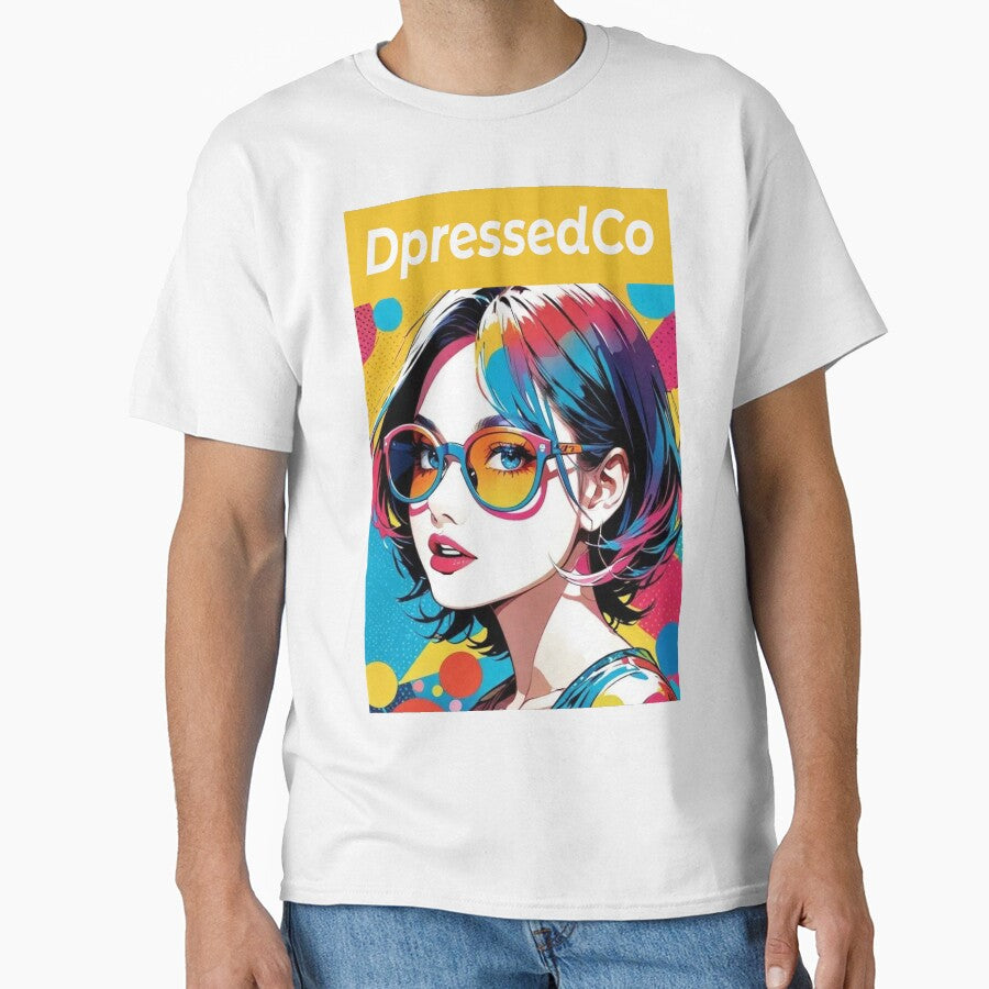 Pop Art Girl with Colorful Hair & Sunglasses – Vibrant Aesthetic Streetwear Design by DpressedCo