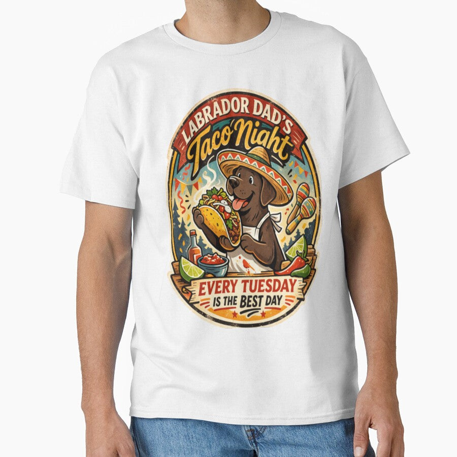 Labrador Dad's Taco Night | Chocolate Lab Sombrero Vintage Badge | Funny Dog Taco Lover Gift by PawPrintCustom