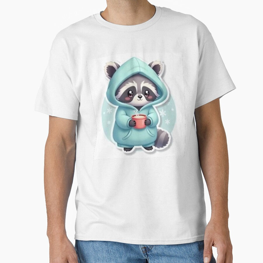 Kawaii Raccoon Wearing Oversized Hoodie Holding by MY CREATIVE SHOP