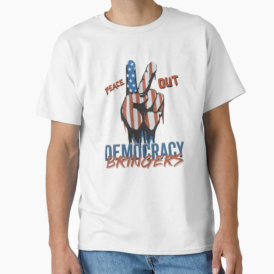 peace out! democracy bringers - american flag in victory hand sign graffiti graphic artwork by hayrpictures