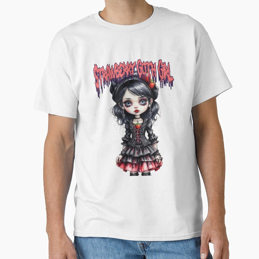 Strawberry Goth Girl with Strawberry Necklace in watercolor paint by EmeraldCauldren