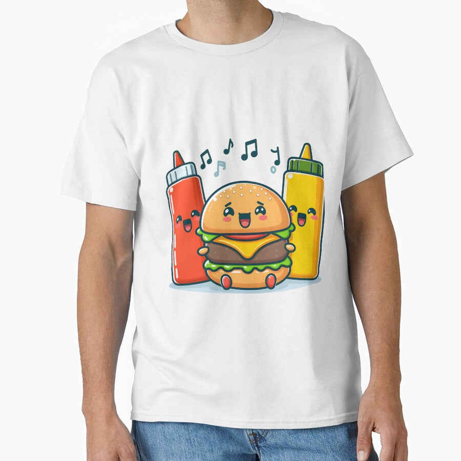 Kawaii Burger Singing With Ketchup And Mustard Bottles by CanvasCutie