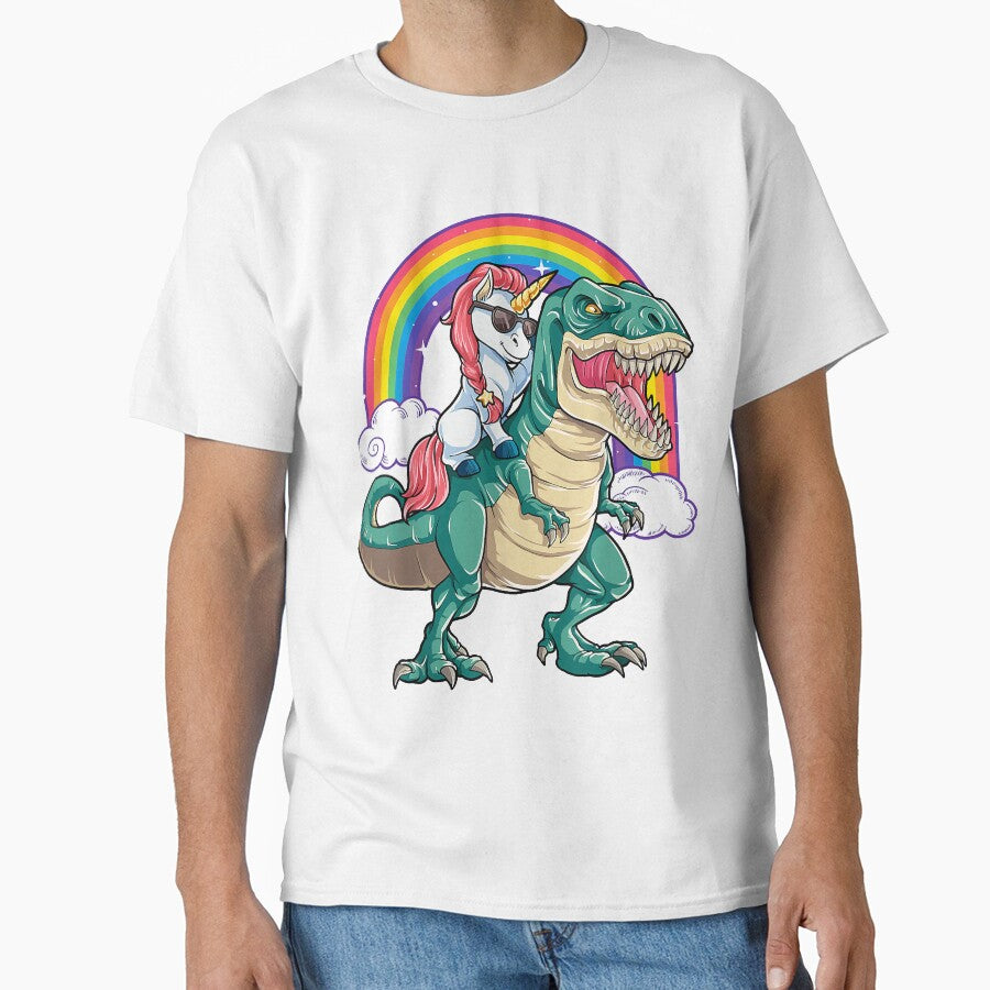 Unicorn Riding T-Rex A Tyranosaurus Rex Rided By A Unicorn by HumbleShirt