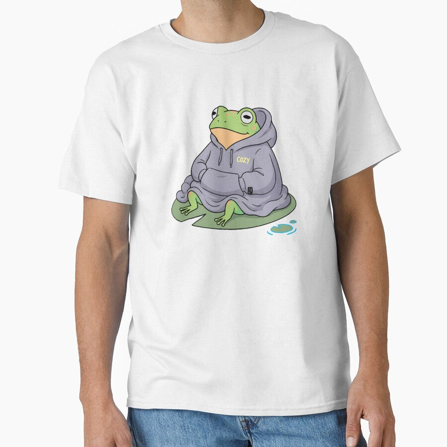 Cute Cozy Frog Wearing Oversized Hoodie by PholPol1959