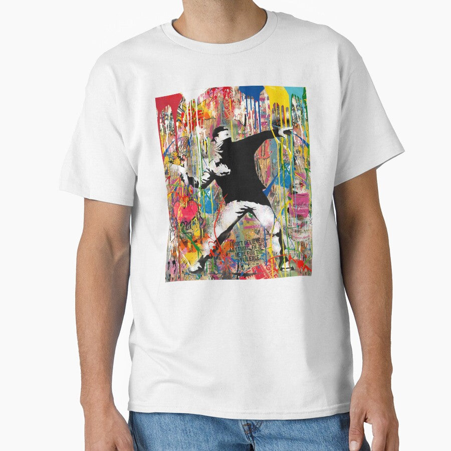 Banksy Flower Thrower Colorful Pop Street Art Mashup by Teecha