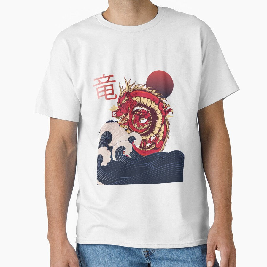 Japanese Anime Wave, Dragon and sun design by Cheeky Companions