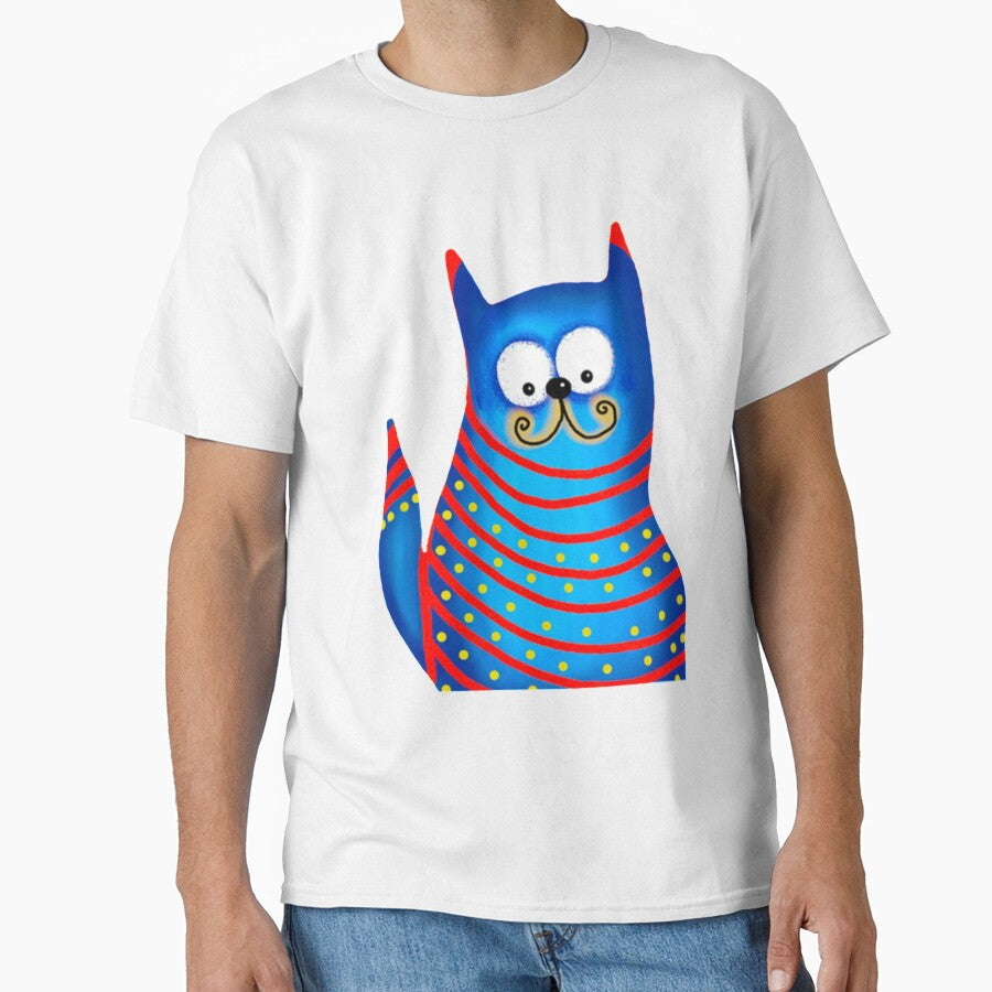 Funny Modern Colorful Blue Cat Long Sleeve T-Shirt by AmylahP