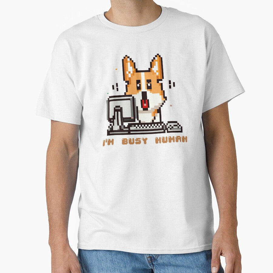 Corgi puppy sitting on a computer with the phrase ''I´m Busy Human'' by ARVM