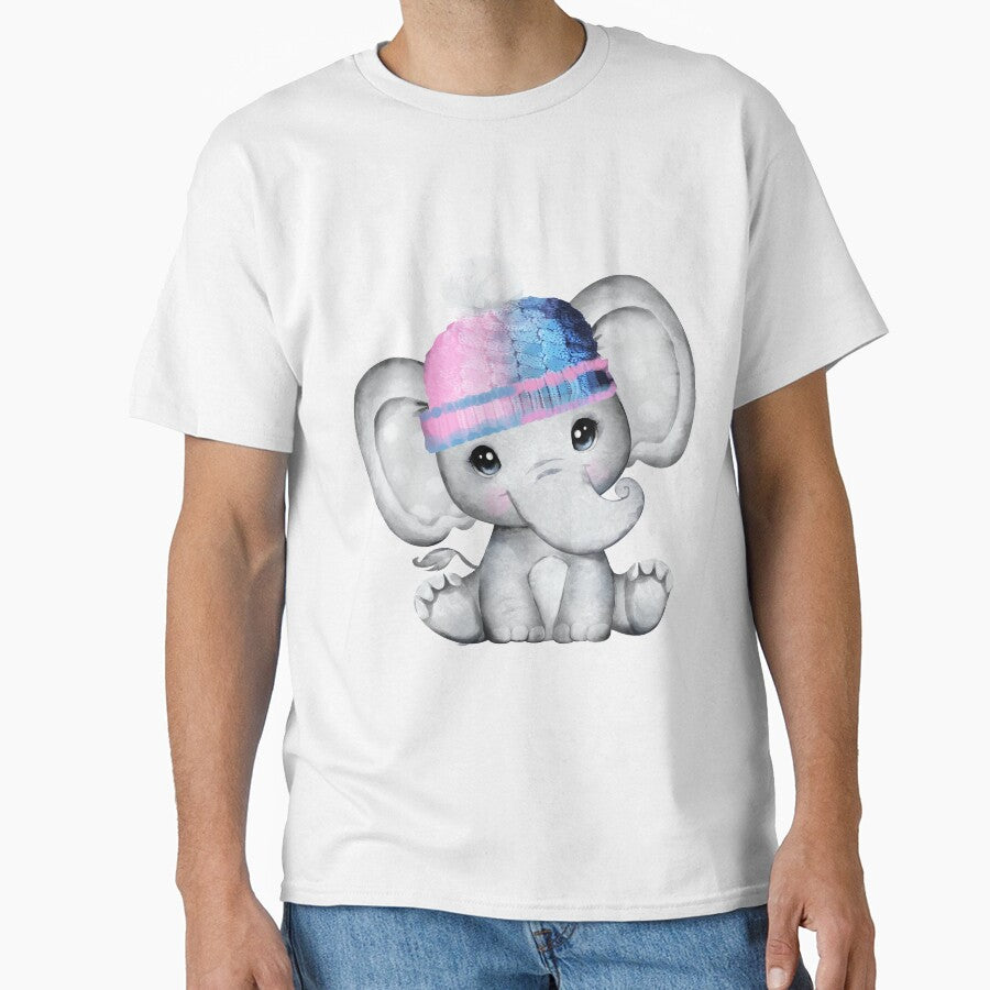 Cute elephant in pink and blue hat by enaid