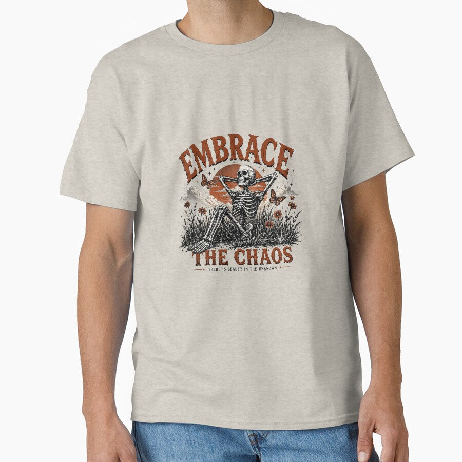Embrace the Chaos Skeleton Vintage Graphic T-Shirt Design by BunnyPixel21