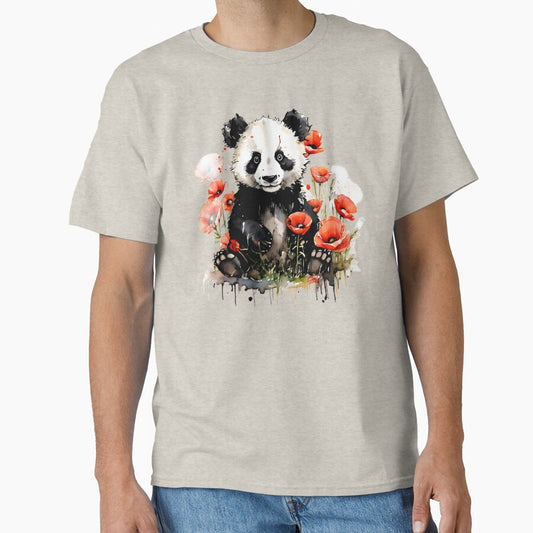 Cute Colorful panda in a field of Wild flowers and poppies by KreativKulture