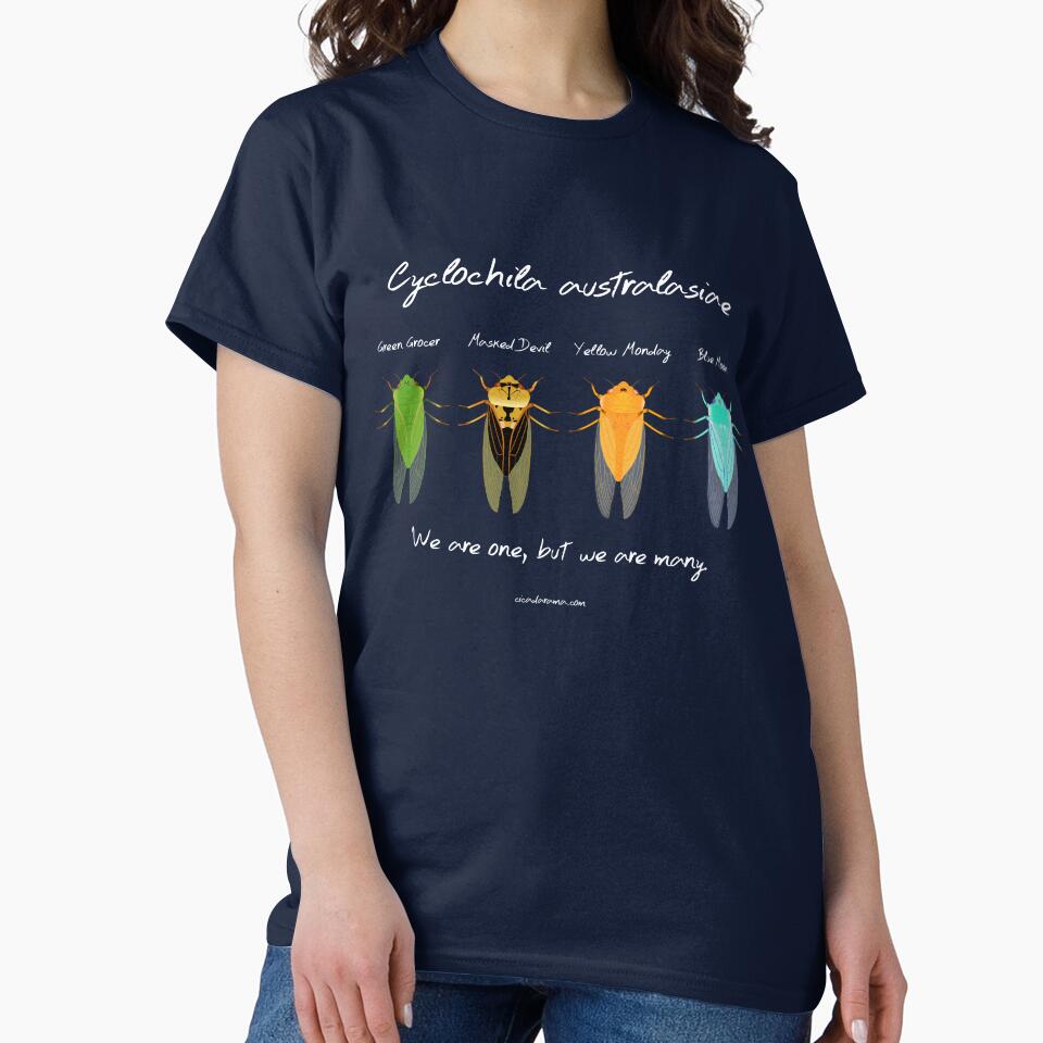 "We are one" - Cyclochila australasiae cicada (dark colour shirts) by cicadarama