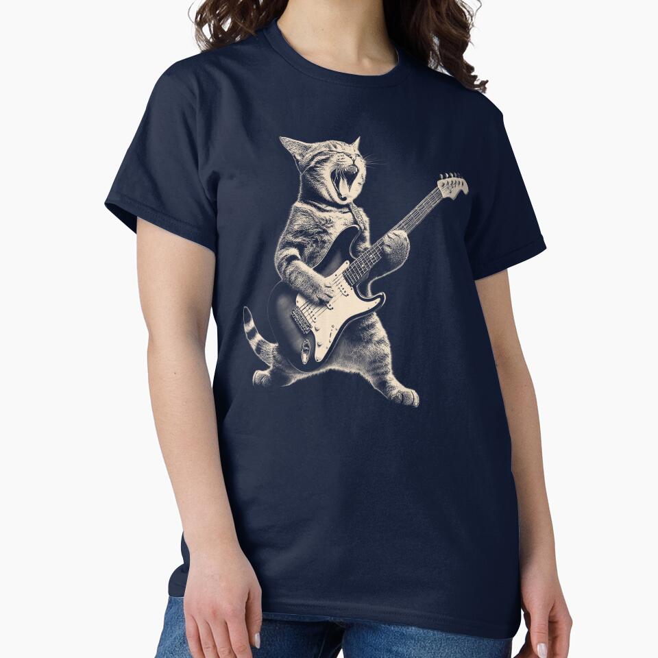 Rock Cat Playing Guitar Shirt,A Funny Guitar Cat Hoodie, by chipmuckdesignn