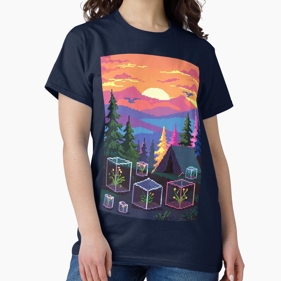 Retro Pixel Sunset Camp with Mini Terrariums by LuxeBuzz