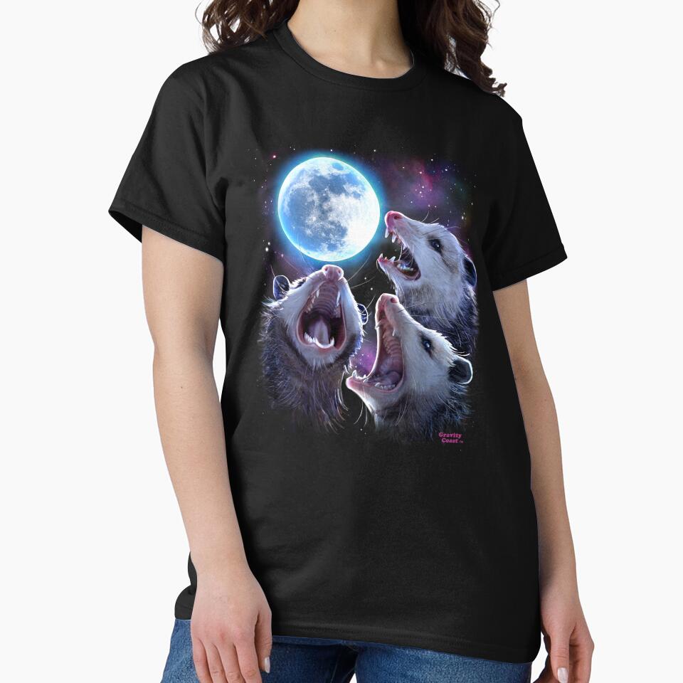 Three Opossums Howling at the Moon Funny Possum T-Shirt by SiloPressCo