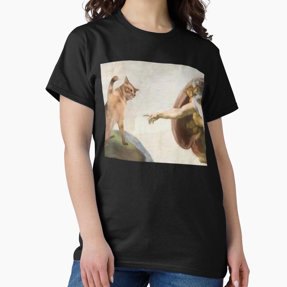 Funny Cat God Creation of Adam Meme Michelangelo Jesus Art Graphic by Damcoc