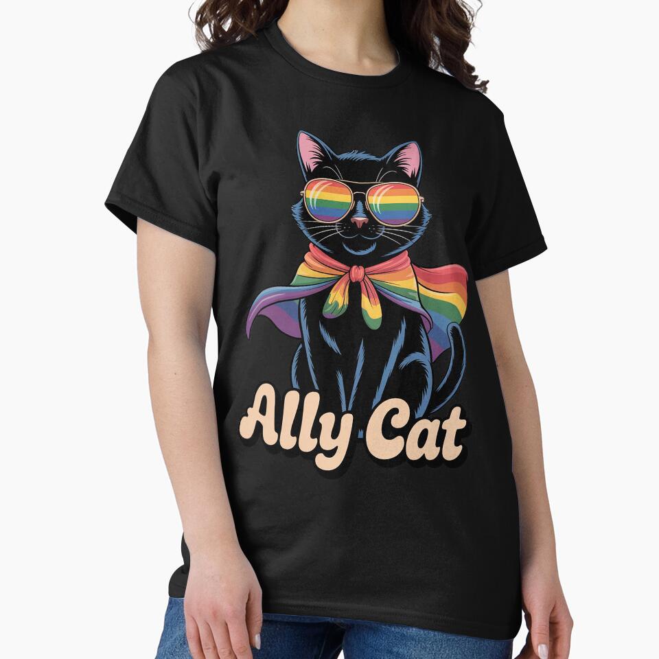 Pride Ally Cat Shirt, Retro Rainbow Colors Cat Ally by DrewLeuschke