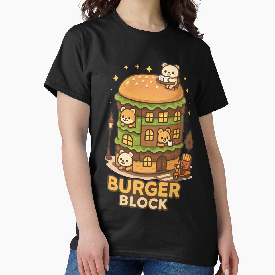 Burger Block – Kawaii City Food Shirt Design by Snackwear Apparel