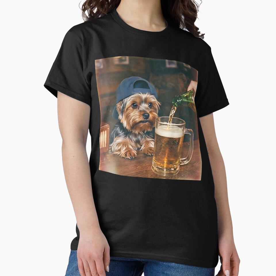 Dog drinking beer Bar Vintage Yorkie Men Women by MTRBSK11