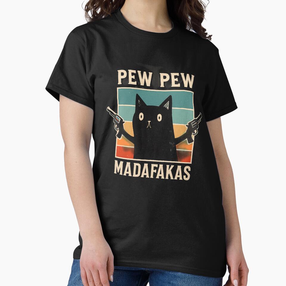 Vintage black cats with revolvers pew pew by Mate0 designer