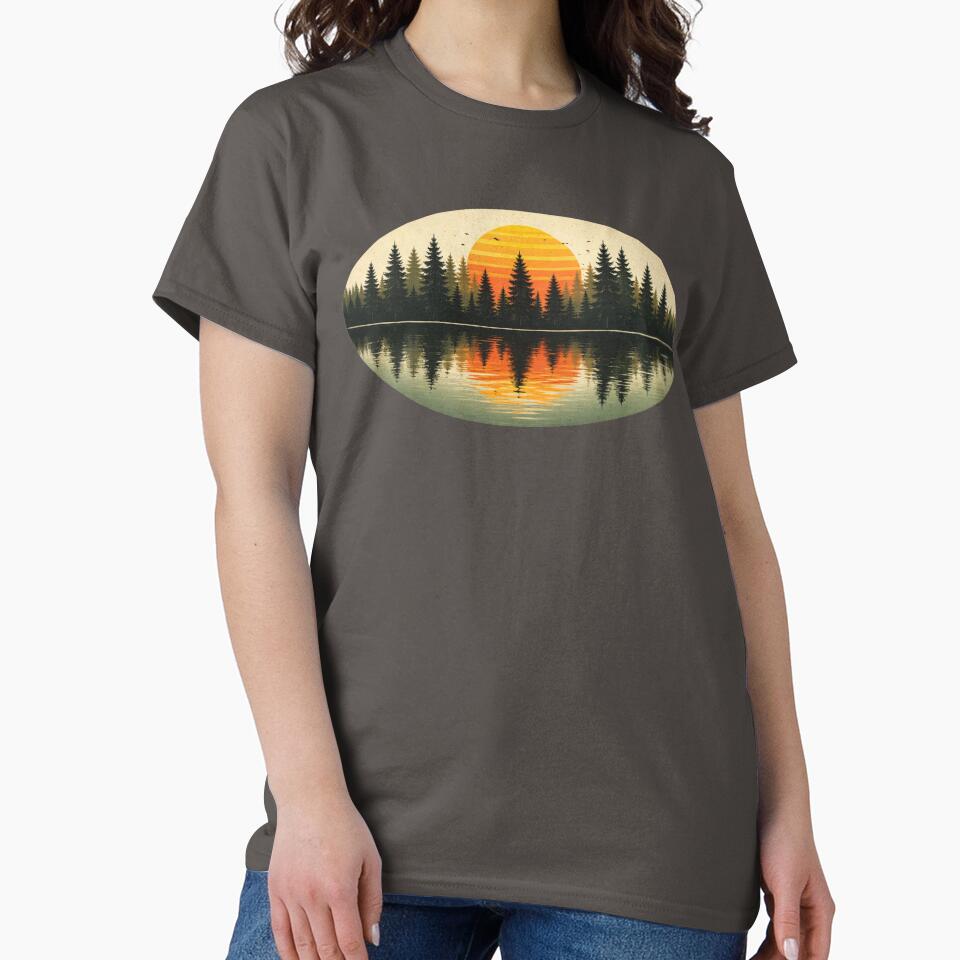 vintage sunset forest lake art by stikrusak