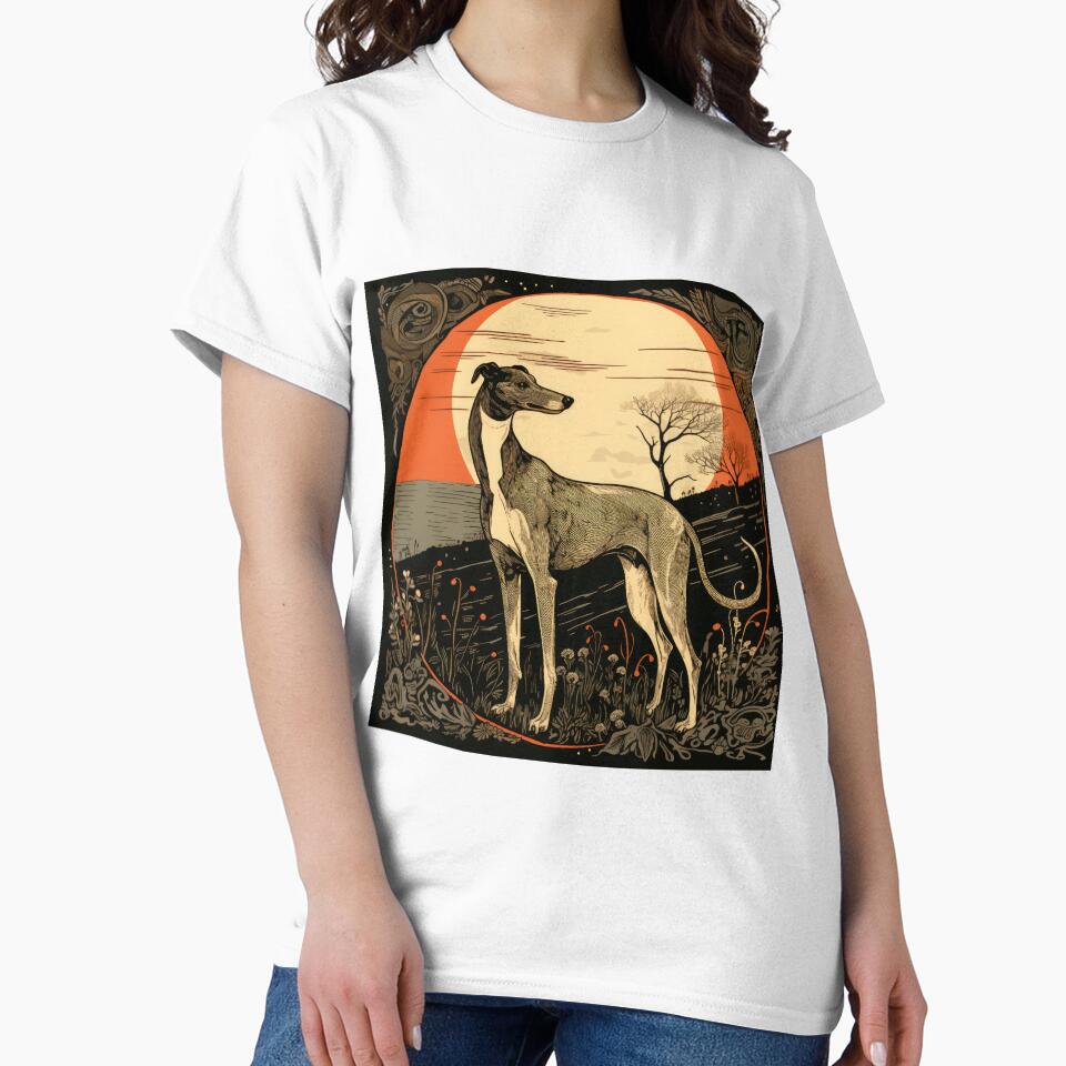 standing whippet dog in romantic vintage woodcut style by WallyPink