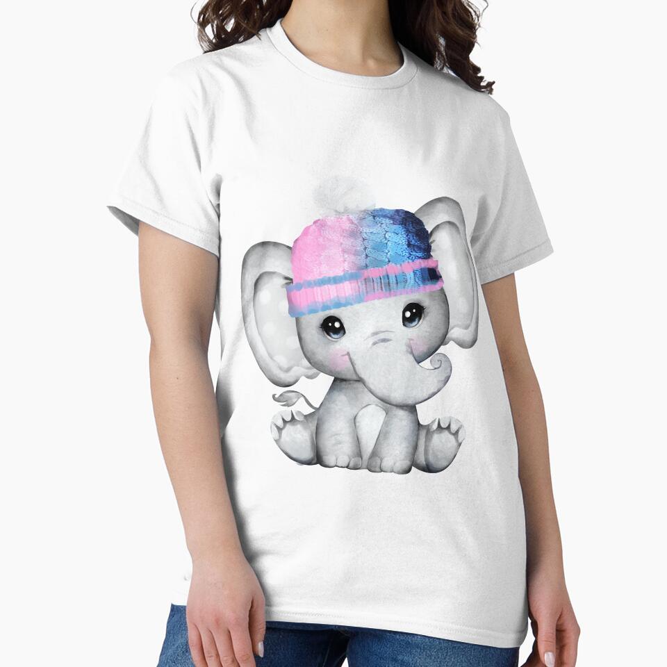 Cute elephant in pink and blue hat by enaid