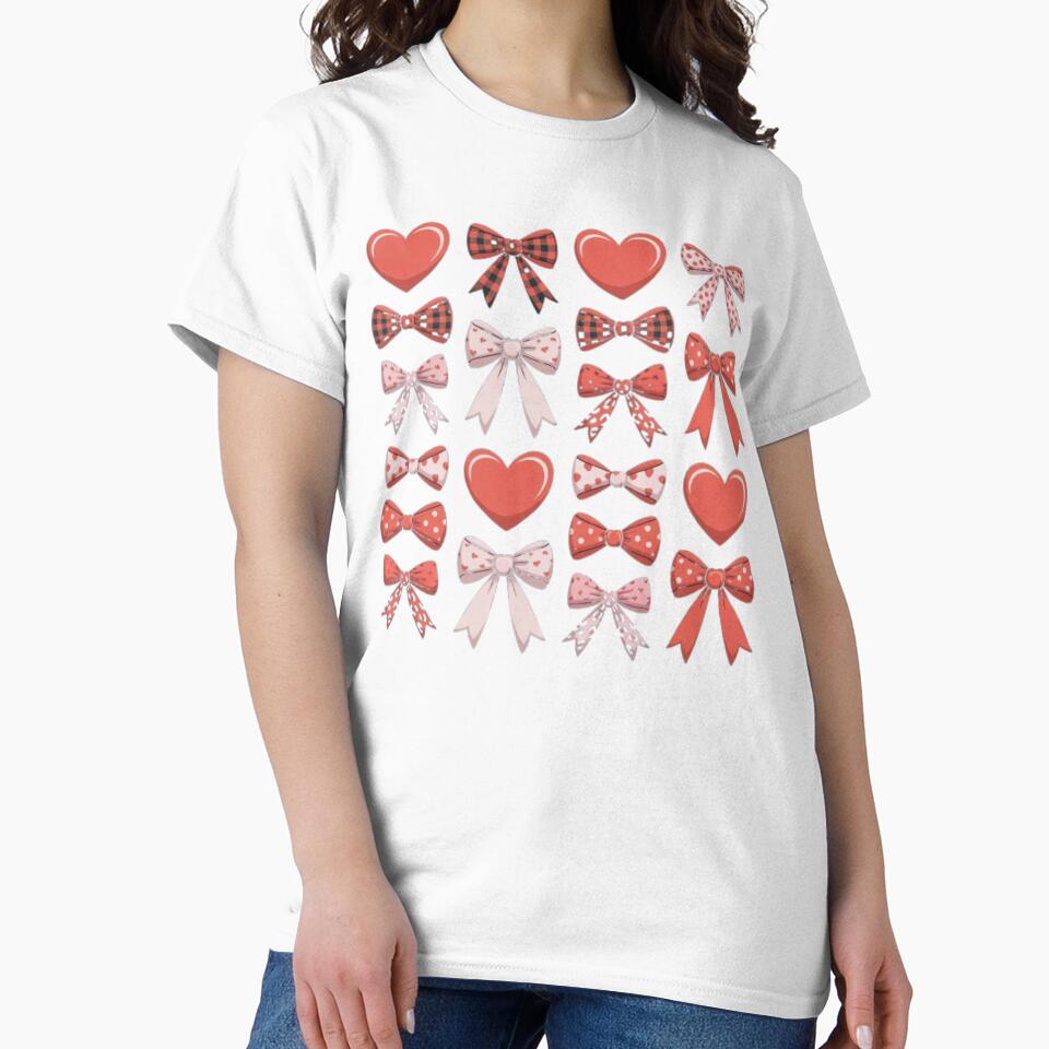 Valentine Coquette Hearts & Bows T-Shirt | Leopard Print Bow Aesthetic Shirt | Girly Valentine Outfit by Youpiworld